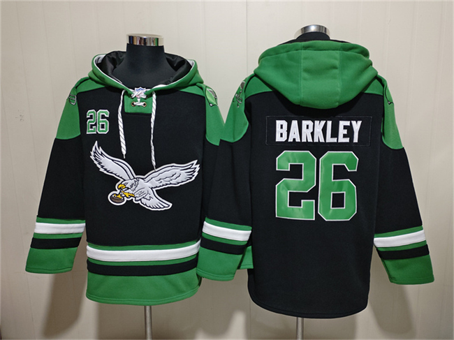 Men's Black Philadelphia Eagles #26 Saquon Barkley Ageless Must-Have Lace-Up Pullover Hoodie